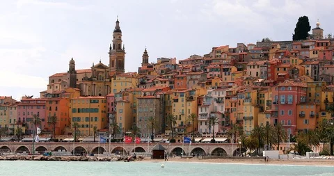 Beautiful View of The Old Town And The Colorful Houses of Menton Stock Footage 87913151