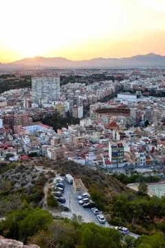 Beautiful view of the old town and Mount Benacantil from Santa Barbara Castle Stock Photos