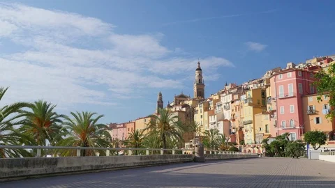Beautiful view of old town Menton on french Riviera, France Video stock 77198399