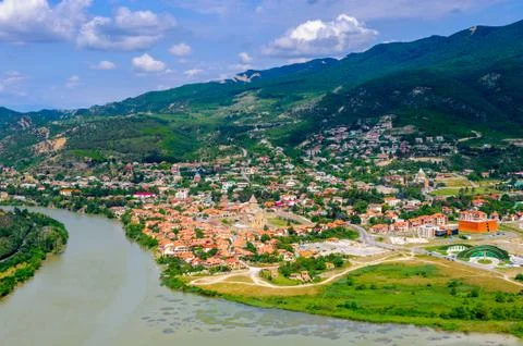 Beautiful view of the old town of Mtskheta in Georgia. First capital of Georg Stock Photos