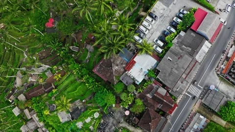 Beautiful view over Ubud small town and houses in Bali, 2K Stock Footage 246163199