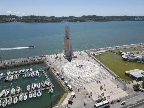 Beautiful view to Padrão dos Descobrimentos monument and wind rose Stock Photos