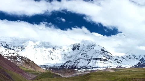 Beautiful view of the Pamir mountains. Time Lapse. Base camp of Lenin Peak Video stock 123400532