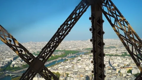 Beautiful view of Paris inside the elevator of the Eiffel Tower. 스톡 동영상 108520832