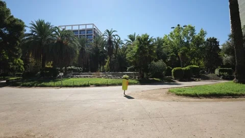 Beautiful View of a Park With Palm Trees on a Sunny Day. Slow Motions. 4K Stock Footage 287589767