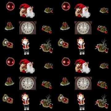 Beautiful view of pattern of Christmas decoration isolated on black background. Stock Illustration