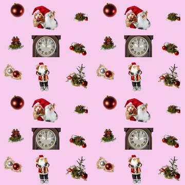 Beautiful view pattern of Christmas decoration isolated on pink background. Stock Illustration