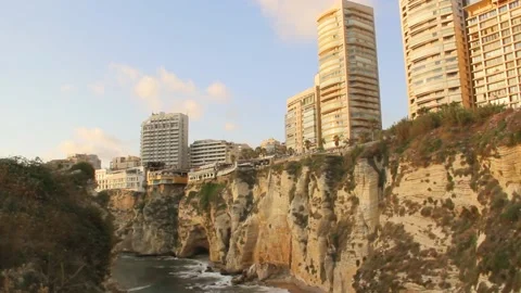 Beautiful view of the Pigeon Rocks on the promenade in the center of Beirut Stock Footage