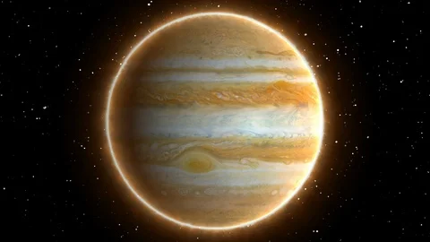 Beautiful View of Planet Jupiter from Space Timelapse and Stars Stock Footage 118460447