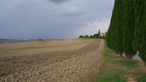 Beautiful view on rainy Tuscany while the lightning hits the horizon,  fall l Video stock 95279334