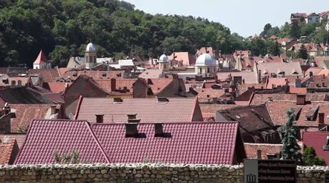 Beautiful view, red roofs, Medieval city, old European town,architecture, pan Stock Footage 40535660