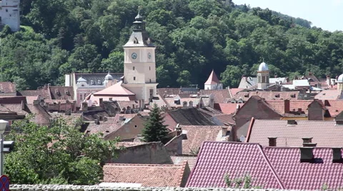 Beautiful view, red roofs, Medieval city, old European town,architecture, pan Stock Footage 40535836