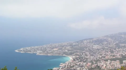 Beautiful view of the resort town of Jounieh from Mount Harisa, Lebanon Stock Footage
