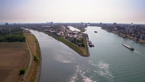 Beautiful View of Rhine River Fork in Ludwigshafen  Stock Footage 144997070