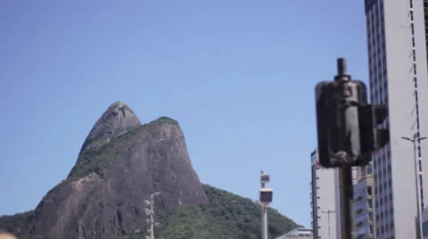 Beautiful view in rio - morro dois irmãos, blue sky and traffic lights Stock Footage 37274873