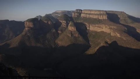 Beautiful view of River flowing through a mountainous range with a misty look Stock Footage 278802570