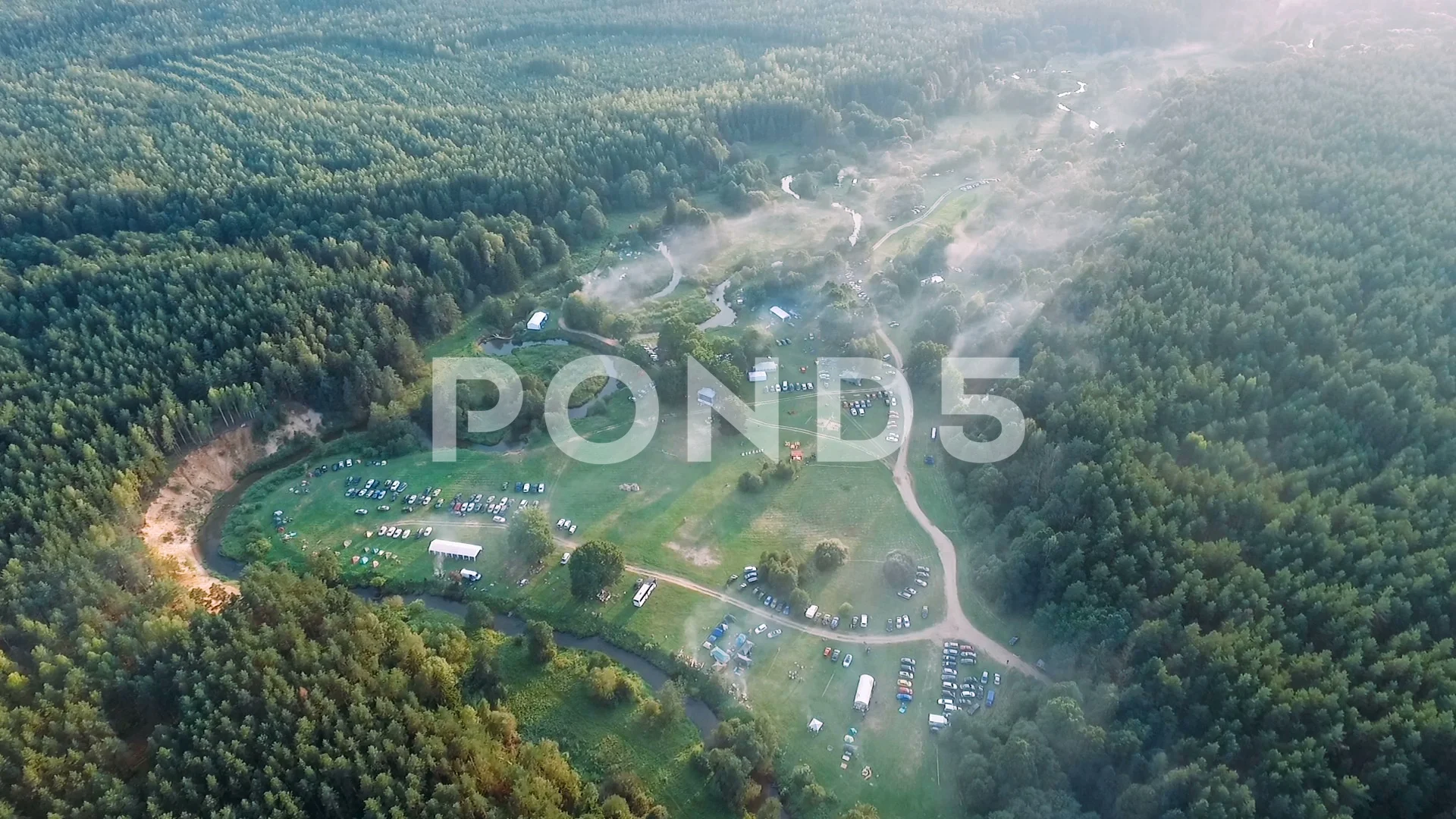 Video Beautiful View Of The River In Forest From The Birds Eye