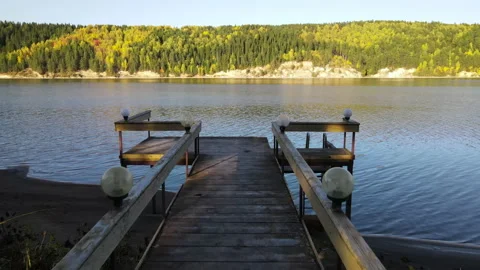 Beautiful view of the river from the pier  Stock Footage 144034664