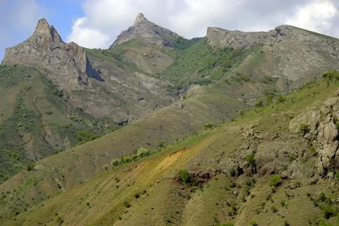 Beautiful view of the rocks and fields. Nature of central Crimea Stock Photos
