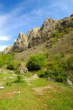 Beautiful view of the rocks and fields. Nature of central Crimea Stock Photos