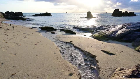 Beautiful view of rocks beach with blue ocean wave. Stock-Footage 156851432