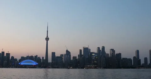 Beautiful view of Rogers Centre and CN Tower in Toronto Stock Footage 250014828