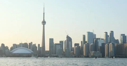 Beautiful view of Rogers Centre and CN Tower in Toronto Stock Footage 252468569