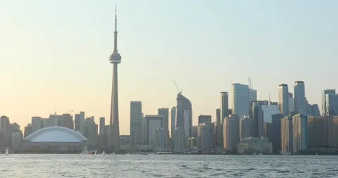 Beautiful view of Rogers Centre and CN Tower in Toronto Stock Footage 253350108