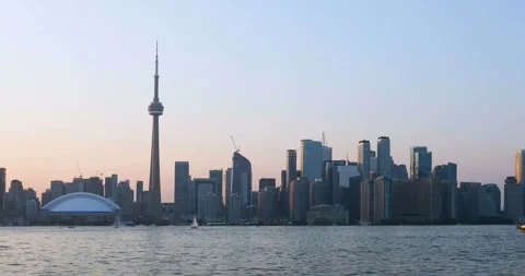 Beautiful view of Rogers Centre and CN Tower in Toronto Stock Footage 253362660
