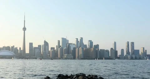 Beautiful view of Rogers Centre and CN Tower in Toronto Stock Footage 253363574