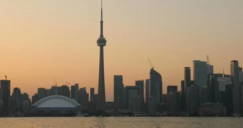 Beautiful view of Rogers Centre and CN Tower in Toronto Stock Footage 257616804