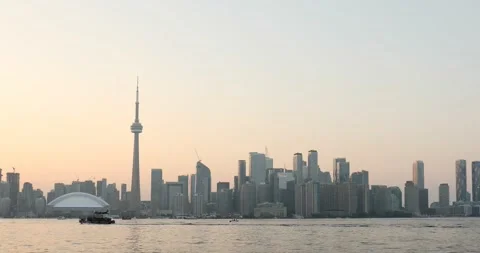 Beautiful view of Rogers Centre and CN Tower in Toronto Stock Footage 257617096