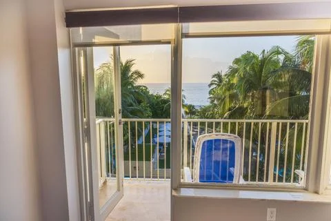 A beautiful view from the room through the open balcony door of the hotel, Stock Photos