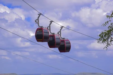 Beautiful view of ropeway cable car and cloud, taken from the temple of Maa C Stock Photos
