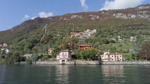 Beautiful view of Sala Comacina town from ferry boat. Stock Footage 255885729