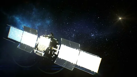 Beautiful View of Satellite in Open Space Using its Solar Panels. 動画素材 85315885
