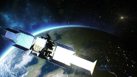 Beautiful View of Satellite Orbiting the Earth. Launching Artificial Satellite 動画素材 164718756