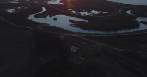 Beautiful View of Scenic Winding River, surrounded by Forest Video stock 201064342