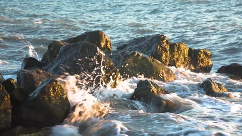 Beautiful view of the sea and waves on the Black Sea coast Stock Footage 148043446