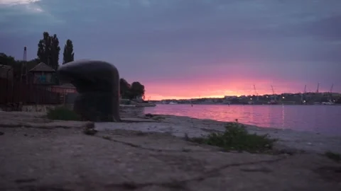 Beautiful view on sea surface with sunset at background. Footage. Water Vidéo 136324474