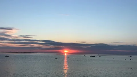 Beautiful view of the setting sun on a background of water Stock Footage 127529727