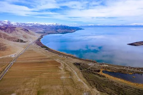 Beautiful view of the Sevan lake with hills in Armenia Stock Photos