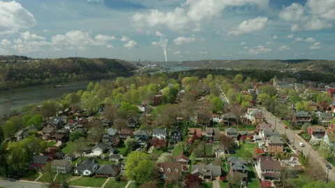 Beautiful view of small town next to river Stock Footage 152414675