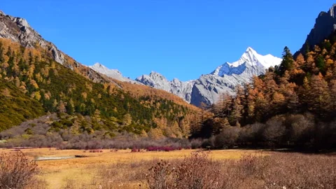 Beautiful view of snow capped Mountain and blue sky Stock Footage 137093821