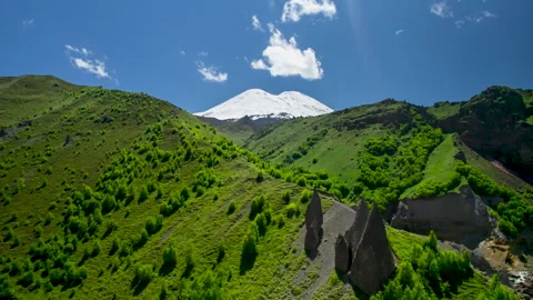A beautiful view of the snow-capped peaks of Mount Elbrus. Stock Footage 319442809