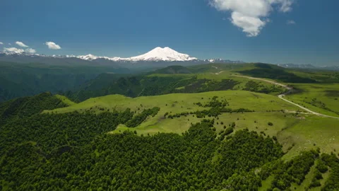 A beautiful view of the snow-capped peaks of Mount Elbrus. Stock Footage 319447943