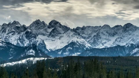 Beautiful View of Snow Forest And Moutain With Sky. Video Time-Lapse Video stock 133012871