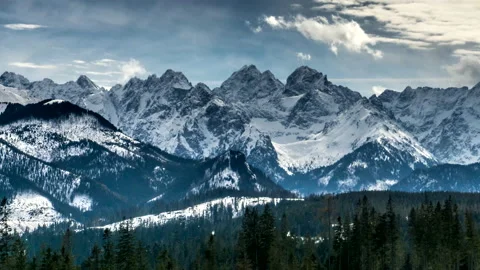 Beautiful View of Snow Forest And Moutain With Sky. Video Time-Lapse Video stock 133012882
