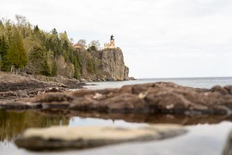 A beautiful view of Split Rock Lighthouse on the rocky coast of Lake Superior. Stock Photos