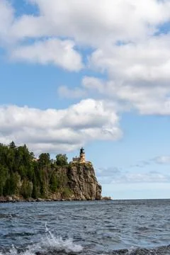 A beautiful view of Split Rock Lighthouse on the rocky coast of Lake Superior. Stock Photos